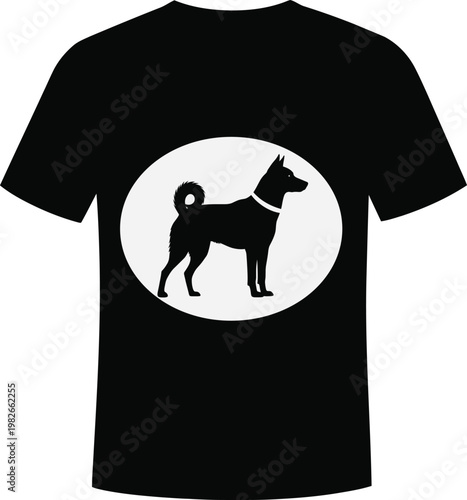 Black t shirt with a shiba inu dog graphic design print