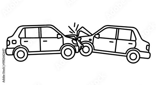 Car Accident Collision Vector Illustration, Simple Line Art Style Graphic for Traffic Safety and Insurance Concept Design
