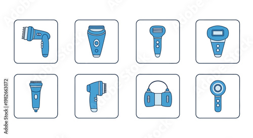 Collection of modern hair removal devices icons, flat design