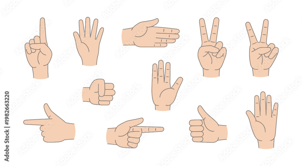 Obraz premium Hand gesture finger vector flat sign showing three pose pointing cartoon human hand symbol clean modern illustration