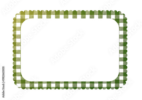 Green Gingham Frame. Blank Scalloped Border. Checkered Pattern Graphic. Design element template.