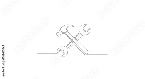 Crossed hammer and adjustable wrench.