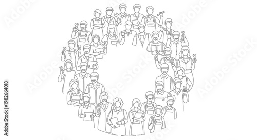 Diverse group of people illustration crowd.