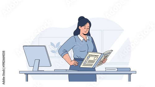 Businesswoman reviewing appointment schedule at desk with computer