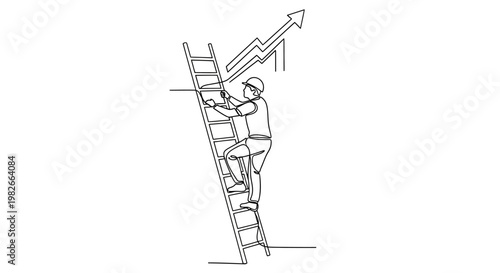 Businessman climbing ladder to success graph.