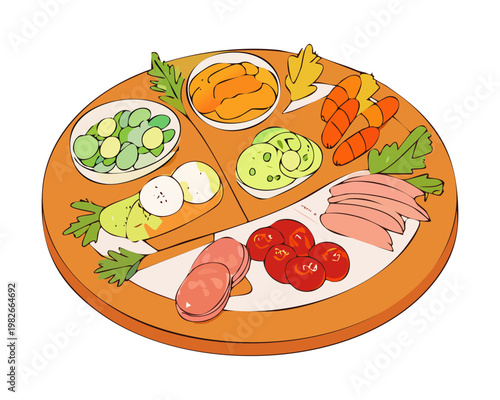 Foto Assorted snack tray with diverse appetizers and dips for festive gatherings and