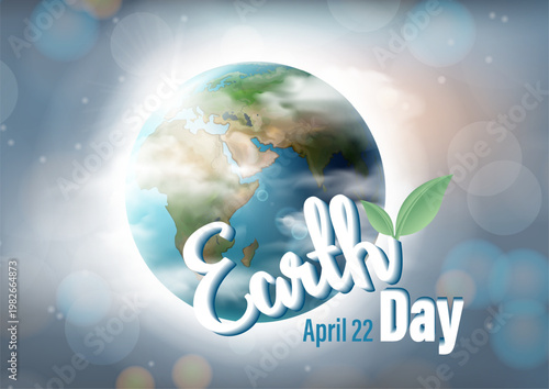 Poster campaign illustration of Mother Earth day with global and wording of event in 3d art style