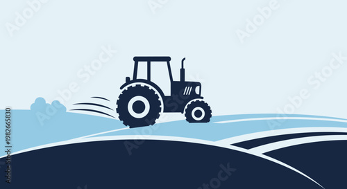 Tractor plowing field, agricultural vehicle working, rural landscape, farming concept