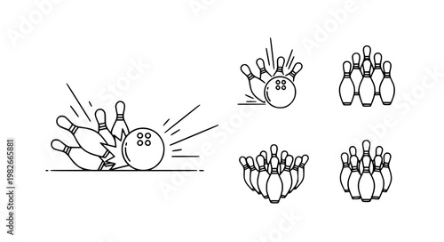 Minimal bowling ball pins outline vector illustration EPS10 isolated