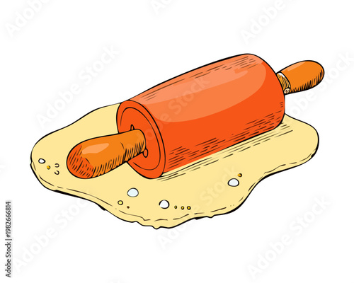 Принти на полотні Flattening pizza dough on a wooden surface with a rolling pin for traditional it
