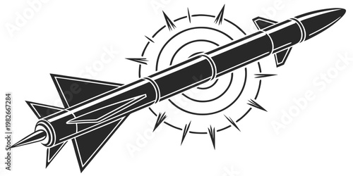 Foto Rocket approaching a target with radiating lines black and white bullseye accura