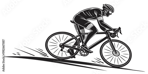 Dynamic road cyclist speeding downhill on a bicycle demonstrating fast pace and agile movement during a race or intense training session road bike downhill training competition movement