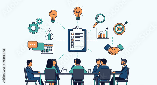 Business people sitting at meeting table.