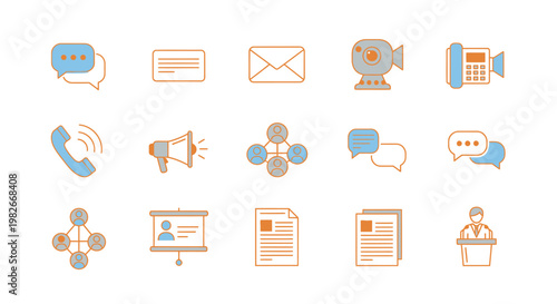 Collection of communication icons and symbols.
