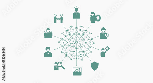 Network security icons connected online.