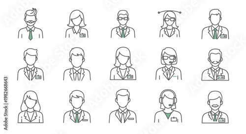 Diverse group of business people icons.