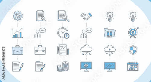 Collection of business and technology icons.