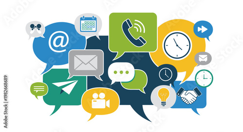 Digital communication icons and symbols.