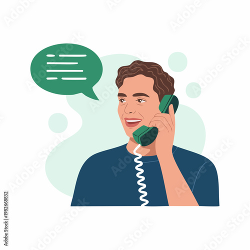 Phone handset with speech bubble, phone interview communication