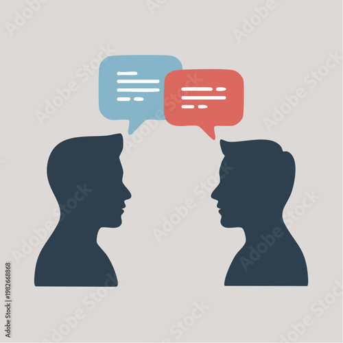 Two user icons facing each other with speech bubbles