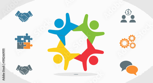 Diverse people in teamwork celebration.