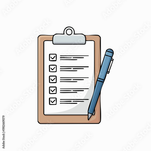 Clipboard with checklist items and tick marks