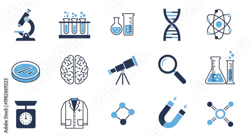 Science Icons Collection: Biology, Chemistry, Physics, Medicine & Research