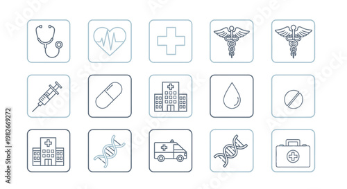 Medical Icons Set: Healthcare, Science, and Emergency Symbols Collection