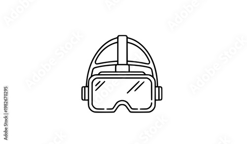A minimalist line art illustration of a helmet with goggles