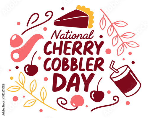 National Cherry Cobbler Day Vector Illustration, Delicious Dessert Celebration Design