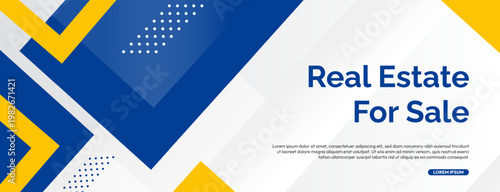 Real Estate For Sale Banner - Modern Blue and Yellow Property Sale Advertisement Template