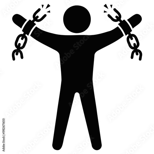 Photos Silhouette of a person breaking free from metallic chains illustrated in a minim