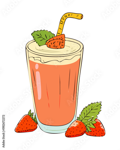Healthy carrot and orange juice mix with fresh strawberries on the side for a nutritious beverage - Vector Illustration