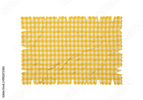 Yellow Gingham Pattern. Checkered Fabric. Rustic Picnic Style. Wrinkled Texture. Design Element.