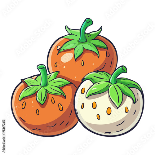 Group of fresh red tomatoes with green leaves for healthy organic cooking and ingredients - Vector Illustration