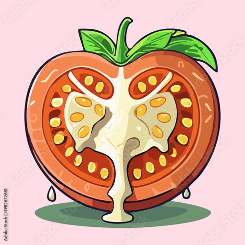 Sliced red tomato with dripping juice for fresh organic vegetable and healthy food illustration - Vector Illustration