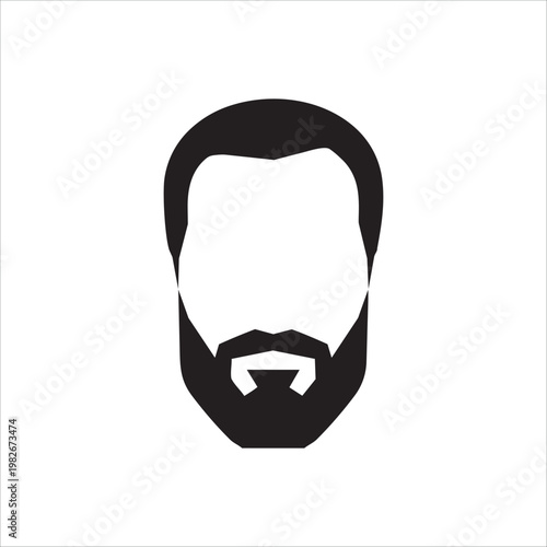 Abstract bearded man face black silhouette vector icon on white background, male head avatar.