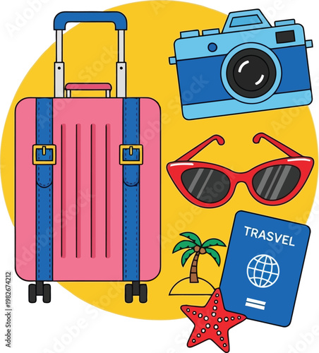 Travel vacation summer holiday trip planning concept with luggage and accessories