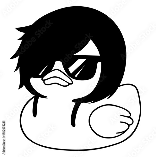 Cool Emo Rubber Duck Bath Toy with Black Hair and Sunglasses, Trendy Alternative Duck