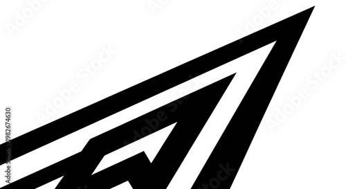 Bold black and white abstract geometric arrow pointing upwards and to the right.