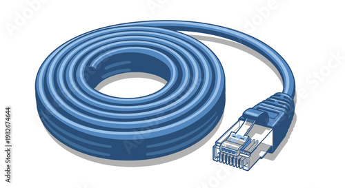 Coiled Network Cable with RJ45 Connector for Data Transmission