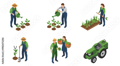 Farming Process: Planting, Watering, Harvesting, and Tractor Use