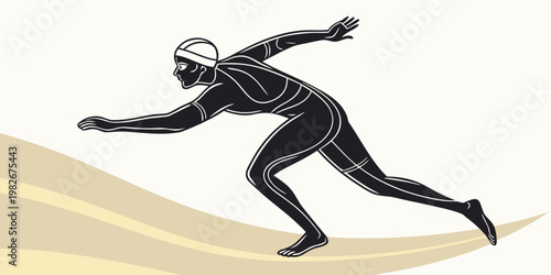 Silhouette illustration of a swimmer in a diving or starting position with swimming competition starting silhouette training exercise performance lifestyle movement endurance athletic