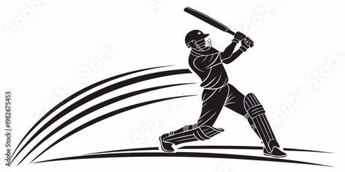 Action shot illustration of a cricket batsman hitting the ball with cricket player cricket bat athlete illustration competition professional training exercise physical activity abstract