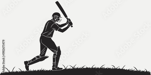 Cricket player preparing to bat standing on pitch silhouette graphic with cricketer silhouette professional competition illustration training exercise physical performance tournament