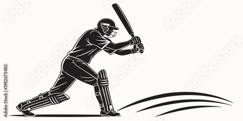 Stylized vector graphic of a batsman in a defensive cricket stance with cricket player cricket bat batting stance athlete illustration competition professional training exercise physical