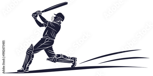 Cricket batsman silhouette illustration hitting ball in dynamic action pose with cricketer silhouette illustration competition professional performance training exercise equipment