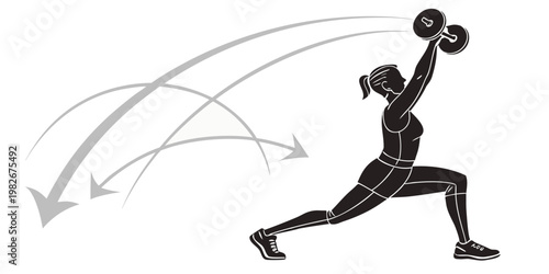 Woman exercising lifting dumbbell in lunging position silhouette vector art with exercise dumbbell weightlifting training silhouette strength physical wellness lifestyle movement