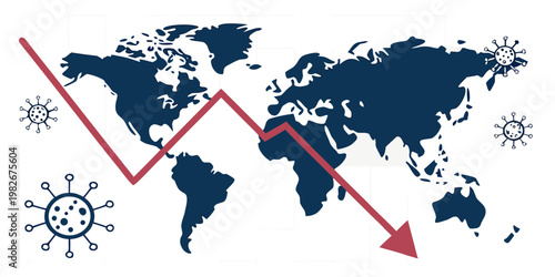 Global economic recession crisis concept with declining graph and virus icons recession pandemic business financial downturn negative investment instability statistic analysis