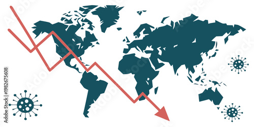 Global financial recession concept with declining chart and virus symbols recession pandemic business downturn financial negative analysis statistics illustration depression commerce